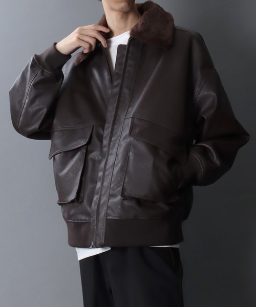 えり坊様　ミリタリージャケット セール】Synthetic Leather A-2 Jacket/2WAY フェイクレザー 衿ファー