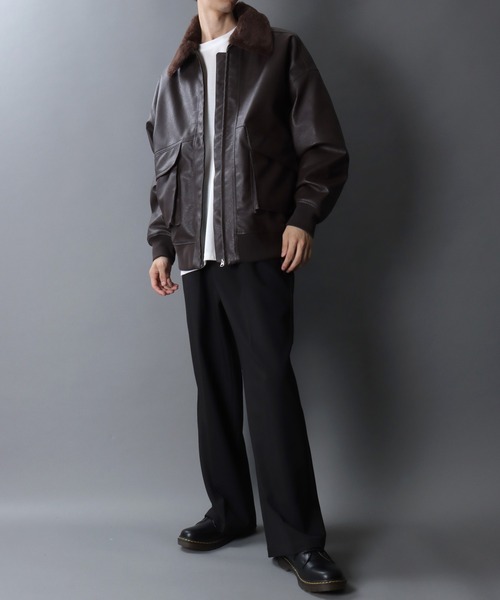 セール】Synthetic Leather A-2 Jacket/2WAY フェイクレザー 衿ファー