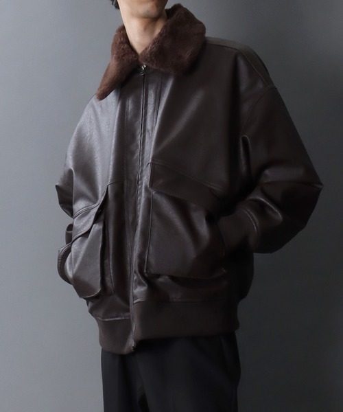 セール】Synthetic Leather A-2 Jacket/2WAY フェイクレザー 衿ファー
