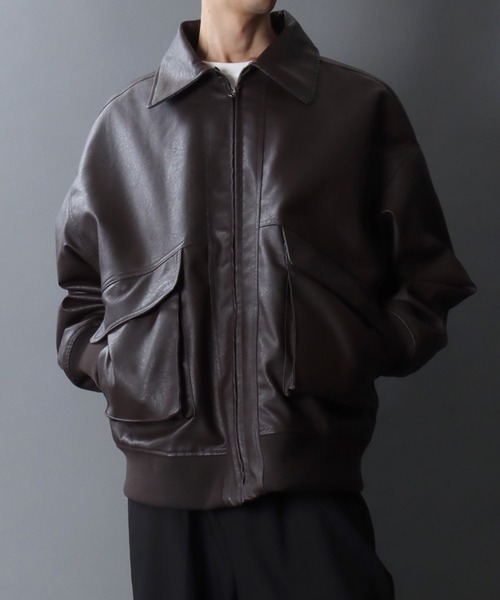 セール】Synthetic Leather A-2 Jacket/2WAY フェイクレザー 衿ファー