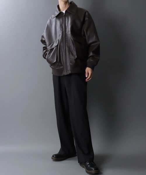 セール】Synthetic Leather A-2 Jacket/2WAY フェイクレザー 衿ファー