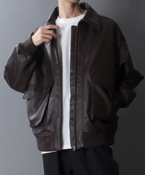 セール】Synthetic Leather A-2 Jacket/2WAY フェイクレザー 衿ファー