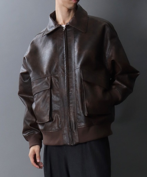 セール】Synthetic Leather A-2 Jacket/2WAY フェイクレザー 衿ファー