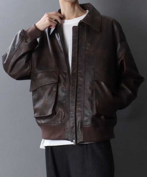 セール】Synthetic Leather A-2 Jacket/2WAY フェイクレザー 衿ファー