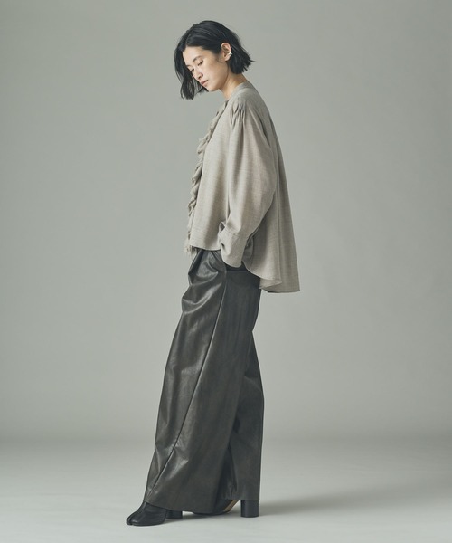 Curensology（カレンソロジー）の「Curensology(カレンソロジー)/ウールMIXビエラフリルブラウス（シャツ/ブラウス・レディース・ネイビー/ベージュ/オフホワイト・FREE）」の14枚目の写真