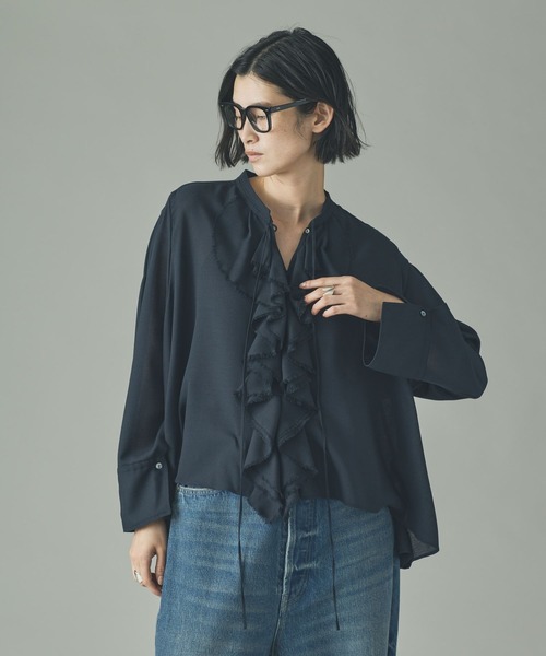 Curensology（カレンソロジー）の「Curensology(カレンソロジー)/ウールMIXビエラフリルブラウス（シャツ/ブラウス・レディース・ネイビー/ベージュ/オフホワイト・FREE）」の20枚目の写真