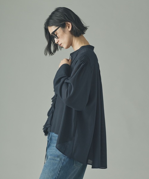 Curensology（カレンソロジー）の「Curensology(カレンソロジー)/ウールMIXビエラフリルブラウス（シャツ/ブラウス・レディース・ネイビー/ベージュ/オフホワイト・FREE）」の21枚目の写真