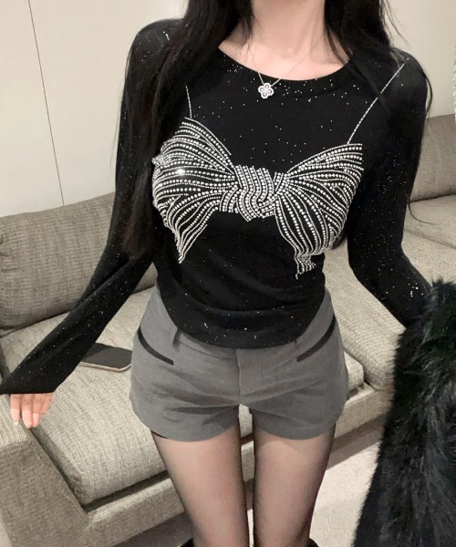 Riff(リフ)の「ラインストーンリボントップス(Tシャツ/カットソー・レディース・ホワイト/ブラック・FREE)」の14枚目の写真