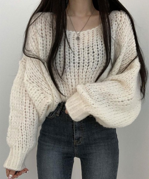 SallyLunn(サリーラン)の「ざっくり編みオーバーゆるニット(ニット/セーター・レディース・グレー/モカ/ホワイト・FREE)」の2枚目の写真