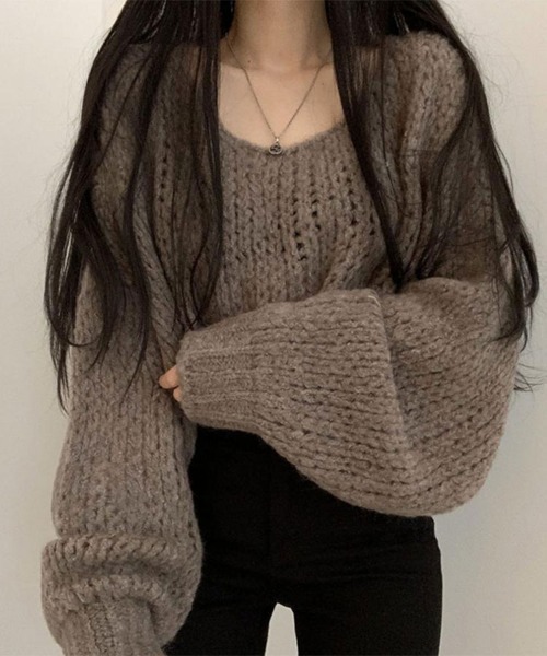 SallyLunn(サリーラン)の「ざっくり編みオーバーゆるニット(ニット/セーター・レディース・グレー/モカ/ホワイト・FREE)」の3枚目の写真