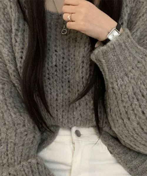 SallyLunn(サリーラン)の「ざっくり編みオーバーゆるニット(ニット/セーター・レディース・グレー/モカ/ホワイト・FREE)」の4枚目の写真