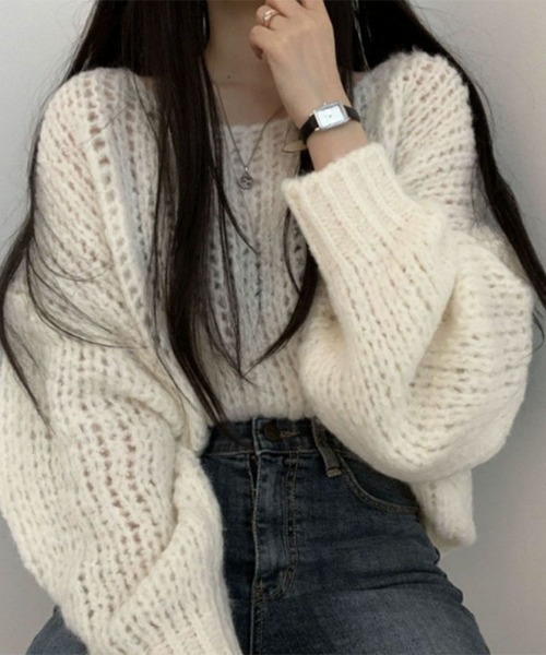 SallyLunn(サリーラン)の「ざっくり編みオーバーゆるニット(ニット/セーター・レディース・グレー/モカ/ホワイト・FREE)」の5枚目の写真