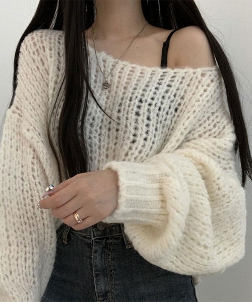 SallyLunn(サリーラン)の「ざっくり編みオーバーゆるニット(ニット/セーター・レディース・グレー/モカ/ホワイト・FREE)」の6枚目の写真