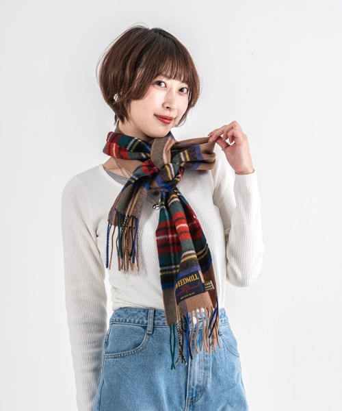 TWEED MILL（ツイードミル）の「【TWEEDMILL】大判ストール　ウール　チェック　 25x190cm　イギリス製（マフラー・レディース・グレー/クリーム/ブラック/チェック/ブラウン・FREE）」の4枚目の写真