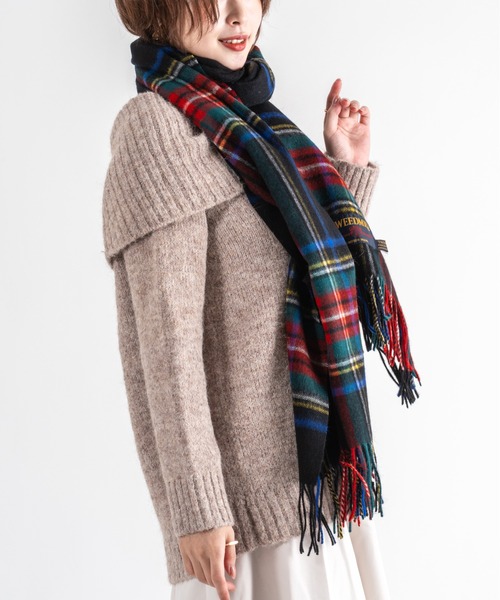 TWEED MILL（ツイードミル）の「【TWEEDMILL】大判ストール　ウール　チェック　 25x190cm　イギリス製（マフラー・レディース・グレー/クリーム/ブラック/チェック/ブラウン・FREE）」の5枚目の写真