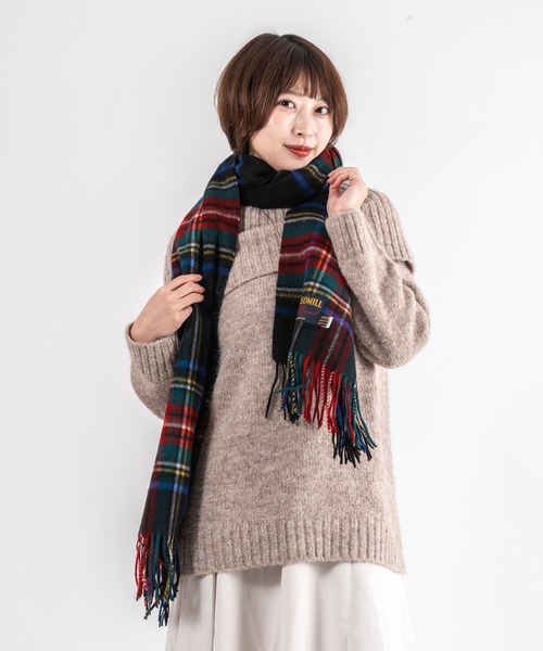 TWEED MILL（ツイードミル）の「【TWEEDMILL】大判ストール　ウール　チェック　 25x190cm　イギリス製（マフラー・レディース・グレー/クリーム/ブラック/チェック/ブラウン・FREE）」の12枚目の写真