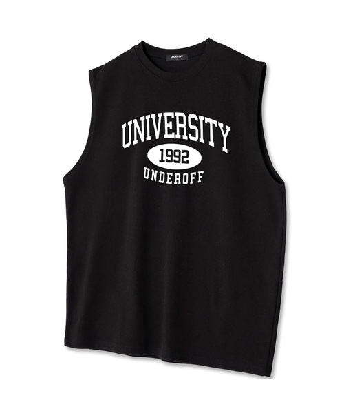 UNDEROFF(アンダーオフ)の「オーバーサイズクルーネックスリーブレスユニバーシティ袖なしTシャツブラックホワイト(Tシャツ/カットソー・メンズ・ホワイト・MEDIUM/LARGE/X-LARGE)」の1枚目の写真