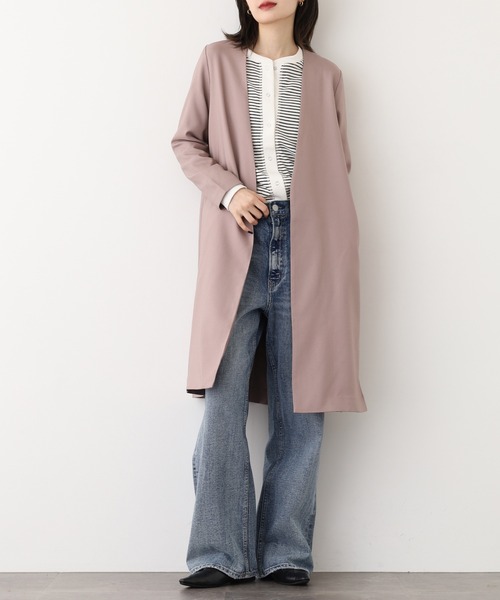 OMNES（オムネス）の「OMNES Another Edition ストレッチカチオン ノーカラージャケット（ノーカラージャケット・レディース・ピンクベージュ・FREE）」の2枚目の写真