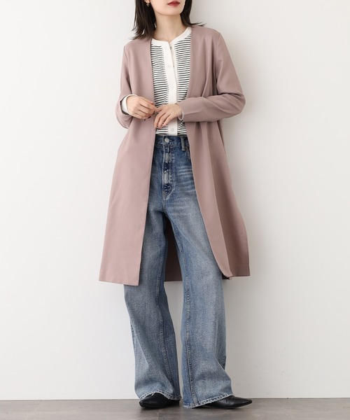 OMNES（オムネス）の「OMNES Another Edition ストレッチカチオン ノーカラージャケット（ノーカラージャケット・レディース・ピンクベージュ・FREE）」の3枚目の写真