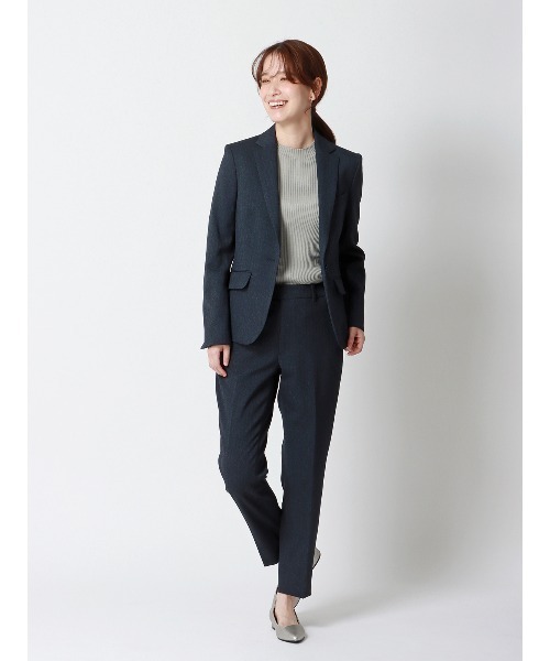 SUIT SQUARE(スーツスクエア)の「テーパードパンツ ウォッシャブル ストレッチ 防シワ ウールライクポリエステル ヘリンボーン(スラックス・レディース・ネイビー・36(7号)/42(13号)/40(11号)/38(9号))」の2枚目の写真