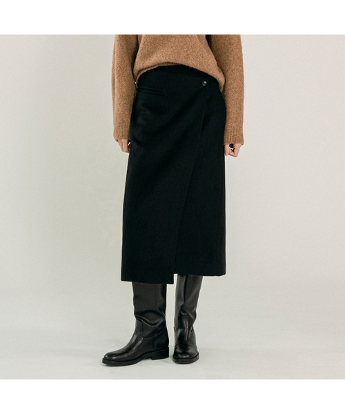 P3276 ウールブレンドラップスカート_ブラック