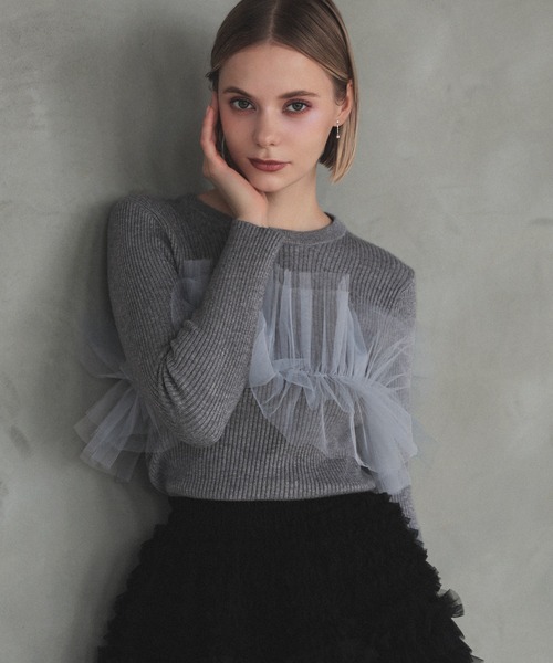 MERAKI（メラキ）の「チュールリブトップス（その他トップス・レディース・ホワイト/グレー/ブラック・FREE）」の3枚目の写真