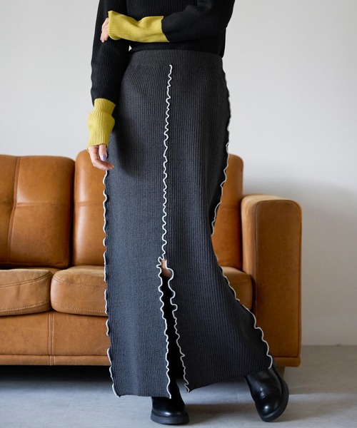 pocket（ポケット）の「配色メロー2wayニットスカート（スカート・レディース・チャコールグレー・FREE）」の9枚目の写真