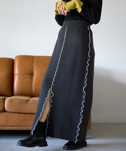 pocket（ポケット）の「配色メロー2wayニットスカート（スカート・レディース・チャコールグレー・FREE）」の10枚目の写真