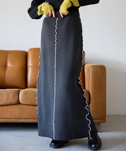 pocket（ポケット）の「配色メロー2wayニットスカート（スカート・レディース・チャコールグレー・FREE）」の11枚目の写真