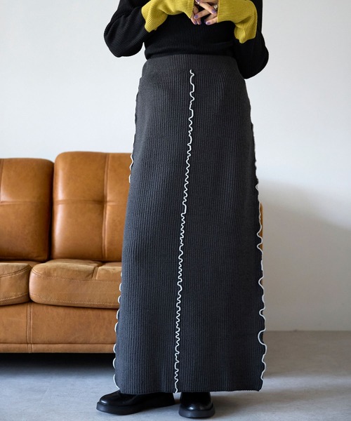 pocket（ポケット）の「配色メロー2wayニットスカート（スカート・レディース・チャコールグレー・FREE）」の12枚目の写真