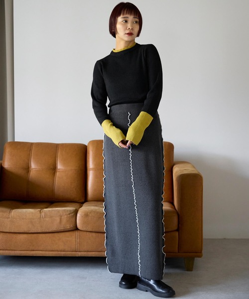 pocket（ポケット）の「配色メロー2wayニットスカート（スカート・レディース・チャコールグレー・FREE）」の15枚目の写真