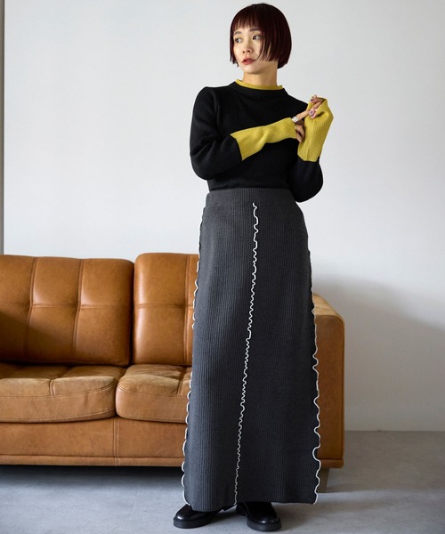 pocket（ポケット）の「配色メロー2wayニットスカート（スカート・レディース・チャコールグレー・FREE）」の16枚目の写真