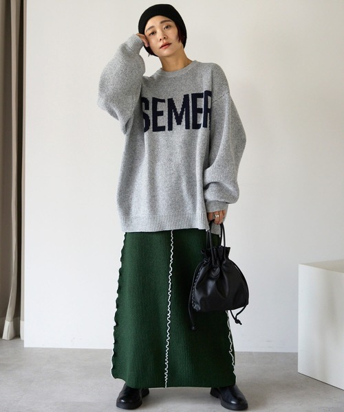 pocket（ポケット）の「配色メロー2wayニットスカート（スカート・レディース・チャコールグレー・FREE）」の2枚目の写真