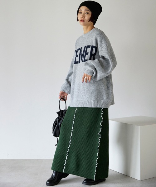 pocket（ポケット）の「配色メロー2wayニットスカート（スカート・レディース・チャコールグレー・FREE）」の3枚目の写真