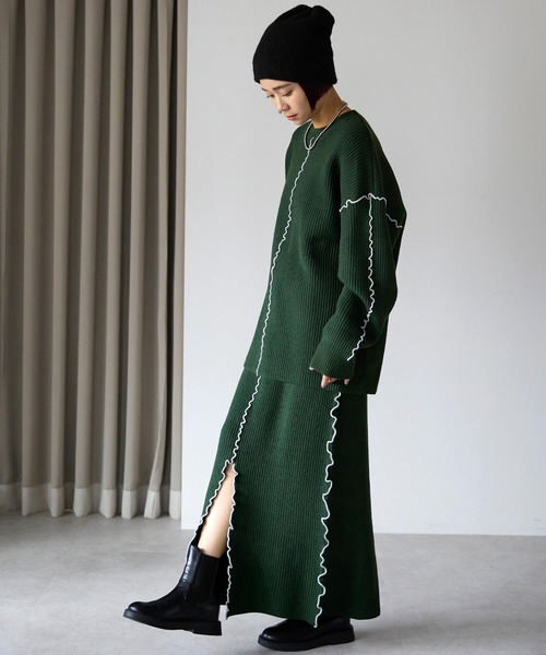 pocket（ポケット）の「配色メロー2wayニットスカート（スカート・レディース・チャコールグレー・FREE）」の5枚目の写真