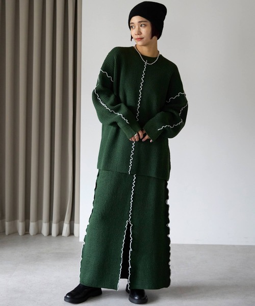 pocket（ポケット）の「配色メロー2wayニットスカート（スカート・レディース・チャコールグレー・FREE）」の6枚目の写真