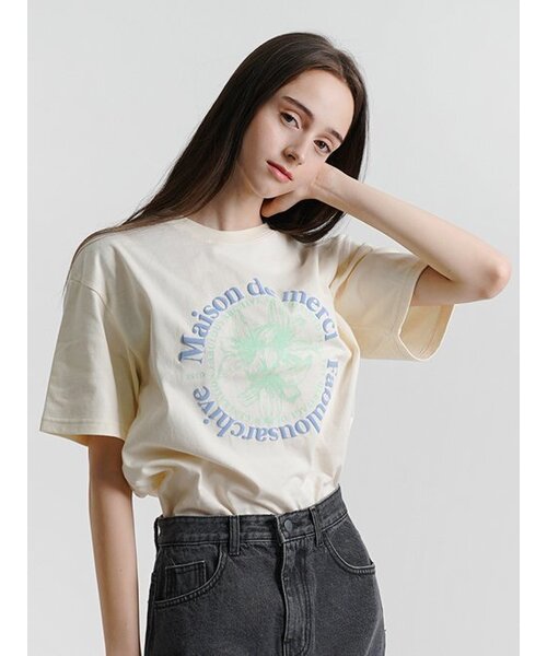 FABULOUS ARCHIVE(ファビュラスアーカイブ)の「ウィメンズ リリス リラックス クロップTシャツ クリームブルー(FCC2TS385W)(Tシャツ/カットソー・レディース・アイボリー・SMALL/MEDIUM)」の1枚目の写真