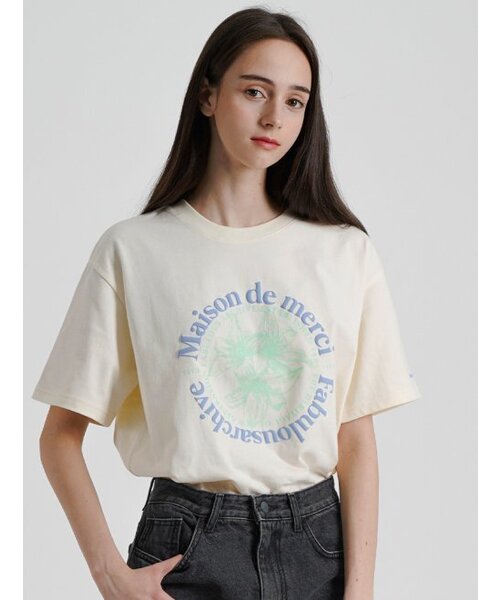 FABULOUS ARCHIVE(ファビュラスアーカイブ)の「ウィメンズ リリス リラックス クロップTシャツ クリームブルー(FCC2TS385W)(Tシャツ/カットソー・レディース・アイボリー・SMALL/MEDIUM)」の2枚目の写真