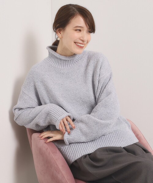 ITS'DEMO（イッツデモ）の「【手洗い可】ベロアモールニット（ニット/セーター・レディース・サックスブルー/ブラウン系/アイボリー/ピンク・00）」の3枚目の写真