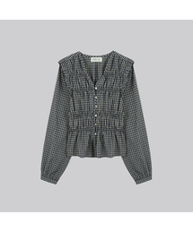 Check smoke shirring blouse [FRFA02BL01]_2color