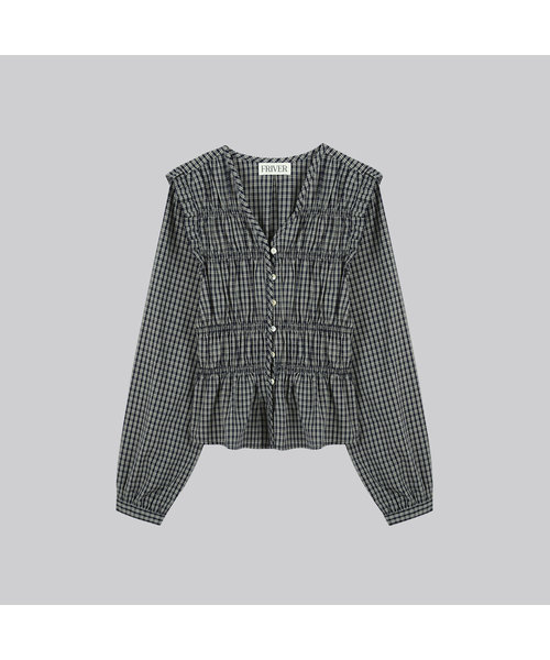 FRIVER07（フリバー07）の「Check smoke shirring blouse [FRFA02BL01]_2color（シャツ/ブラウス・レディース・ブラウン/ネイビー・FREE）」の2枚目の写真