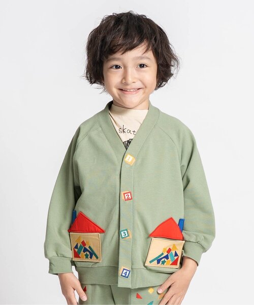 BIT'Z(ビッツ)の「積み木遊び刺繍カーディガン(カーディガン/ボレロ・キッズ・カーキ/キナリ/マスタード・80/90/95/100/110/120)」の1枚目の写真