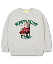 ウィンタリーキャット オーバーサイズ スウェット クリスマスTシャツ [裏起毛]オートミール