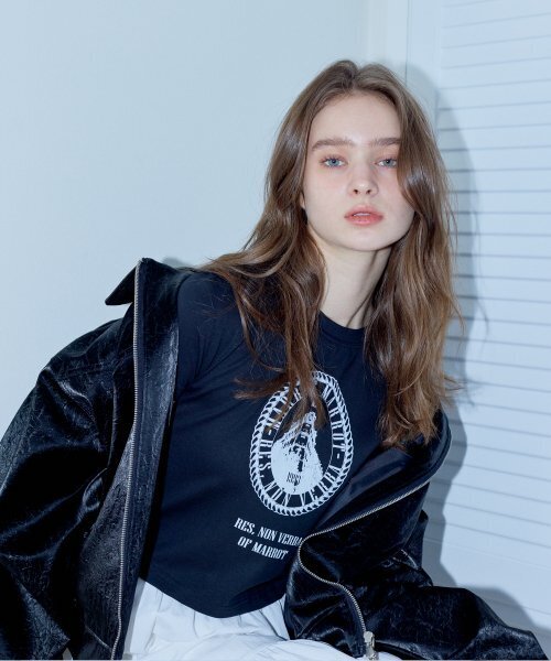MARROT（マロット）の「フレンチクロップTシャツ_ブラック（Tシャツ/カットソー・レディース・その他・FREE）」の4枚目の写真