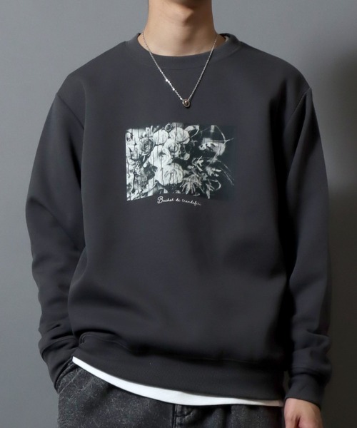 ANPAS（アンパス）の「Ripple Double-Knit Photo Print Sweatshirt/リップルダンボール フォトプリントトレーナー スウェット メンズ レディース モノトーン（スウェット・メンズ・ブラック系/ホワイト系/ホワイト系1/ブラック系2/ネイビー系/ブラック系1・L/LL/M）」の3枚目の写真
