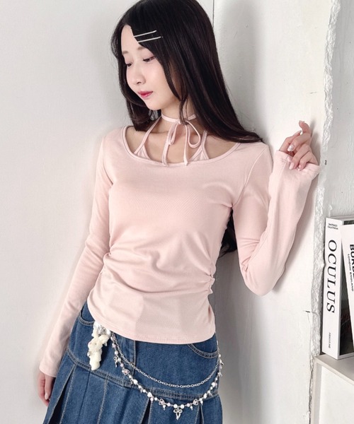 Loueme(ルエム)の「カップ付きホルターネックトップス(Tシャツ/カットソー・レディース・グレー/アイボリー/ブラック/ライトブルー/ピンク・FREE)」の5枚目の写真