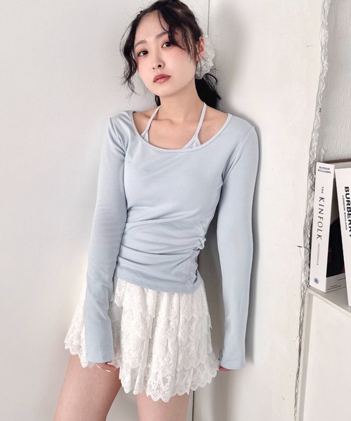 Loueme(ルエム)の「カップ付きホルターネックトップス(Tシャツ/カットソー・レディース・グレー/アイボリー/ブラック/ライトブルー/ピンク・FREE)」の4枚目の写真