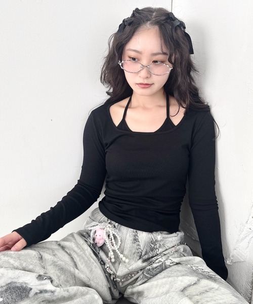 Loueme(ルエム)の「カップ付きホルターネックトップス(Tシャツ/カットソー・レディース・グレー/アイボリー/ブラック/ライトブルー/ピンク・FREE)」の1枚目の写真