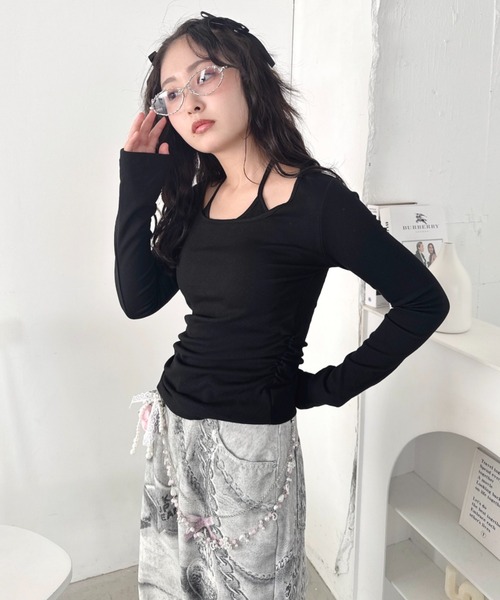Loueme(ルエム)の「カップ付きホルターネックトップス(Tシャツ/カットソー・レディース・グレー/アイボリー/ブラック/ライトブルー/ピンク・FREE)」の19枚目の写真