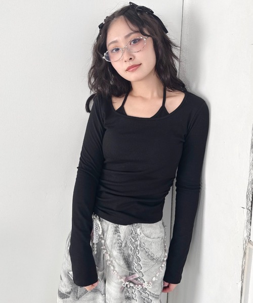 Loueme(ルエム)の「カップ付きホルターネックトップス(Tシャツ/カットソー・レディース・グレー/アイボリー/ブラック/ライトブルー/ピンク・FREE)」の16枚目の写真